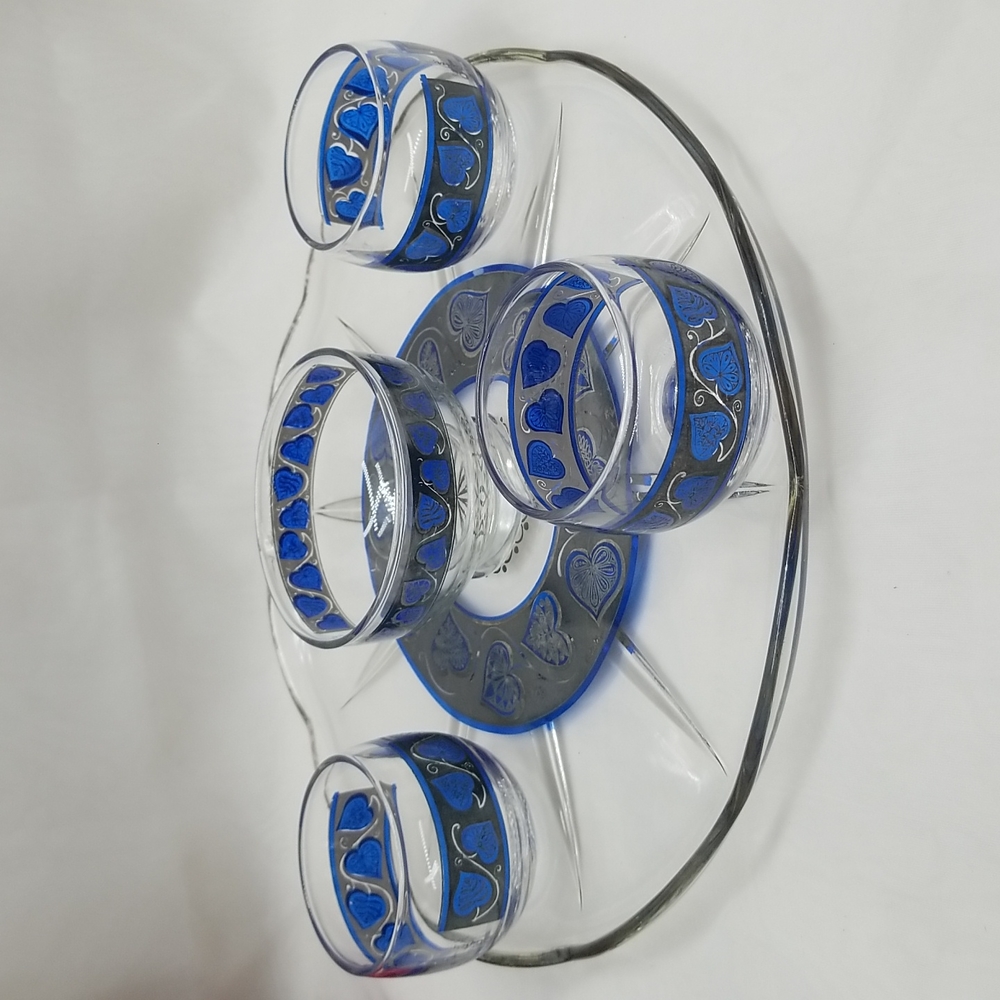 Culver Glass Mid Century Modern Blue Hearts Bar Set - Picture 12 of 16
